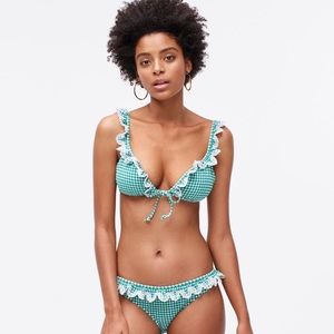 NWT J Crew Green Gingham Bikini Top, XL